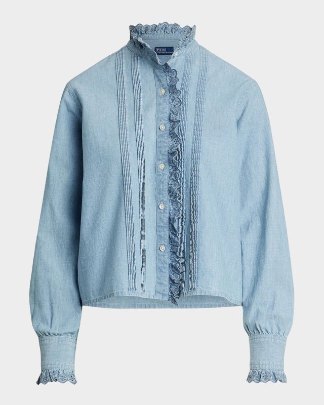 Ruffle-Trim Chambray Top